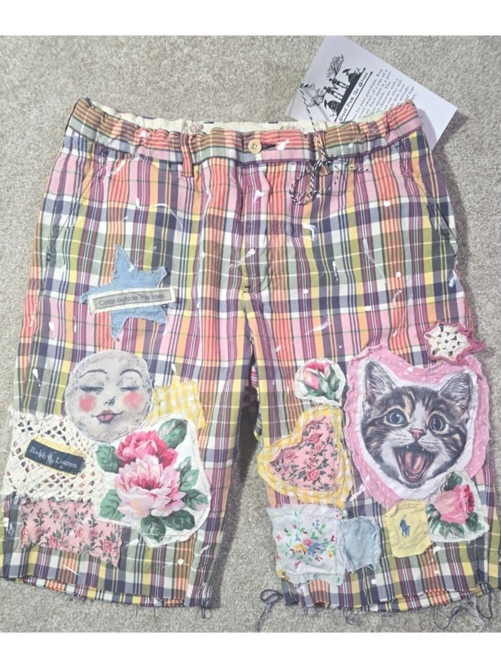 OOAK Magnolia Indie Upcycled Bermuda Shorts Ralph Lauren Art Adjusts 34" Waist